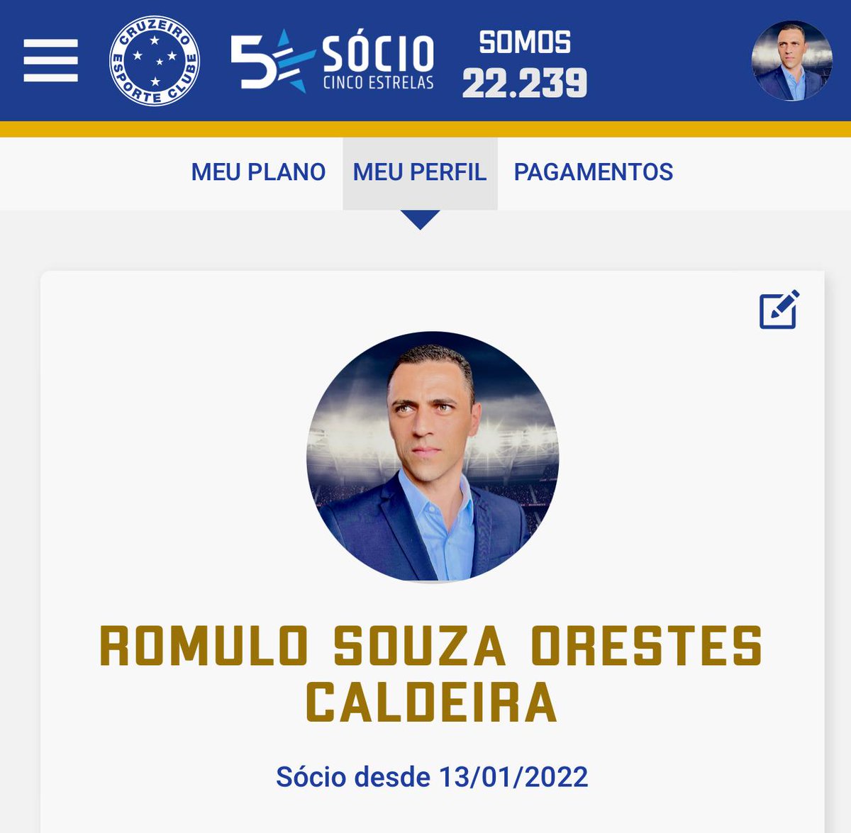 Nossos jogadores do elenco atual também estão #FechadosComOCruzeiro na busca pelos 50 mil sócios! 👊🦊

Rômulo se associou e convocou o God of Zaga pra vir com a gente! 💙

➡️ socio5estrelas.com.br