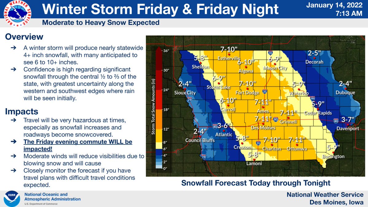 Clay_Masters's tweet photo. I talked w/ @NWSDesMoines meteorologist Allan Curtis this morning. Here's what he told me:

- Snow will be widespread noon/early afternoon.
- Expect moderate/heavy snowfall after noon.
- When snow picks up it'll be difficult for crews to keep the roads clear. 

@IowaPublicRadio https://t.co/rfRAa9LmPj