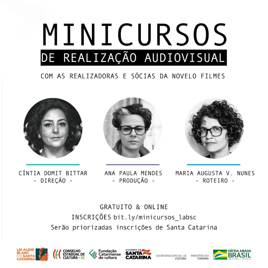 novelofilmes's tweet photo. 📣 Minicursos de Realização Audiovisual com as realizadoras e sócias da Novelo Filmes: Direção (Cíntia Domit Bittar), Produção (Ana Paula Mendes) e Roteiro (Maria Augusta V. Nunes)! São 30 vagas por disciplina em aulas online e gratuitas! Inscreva-se até 30/01/2022. Link na BIO! https://t.co/IIqMkgU63Z