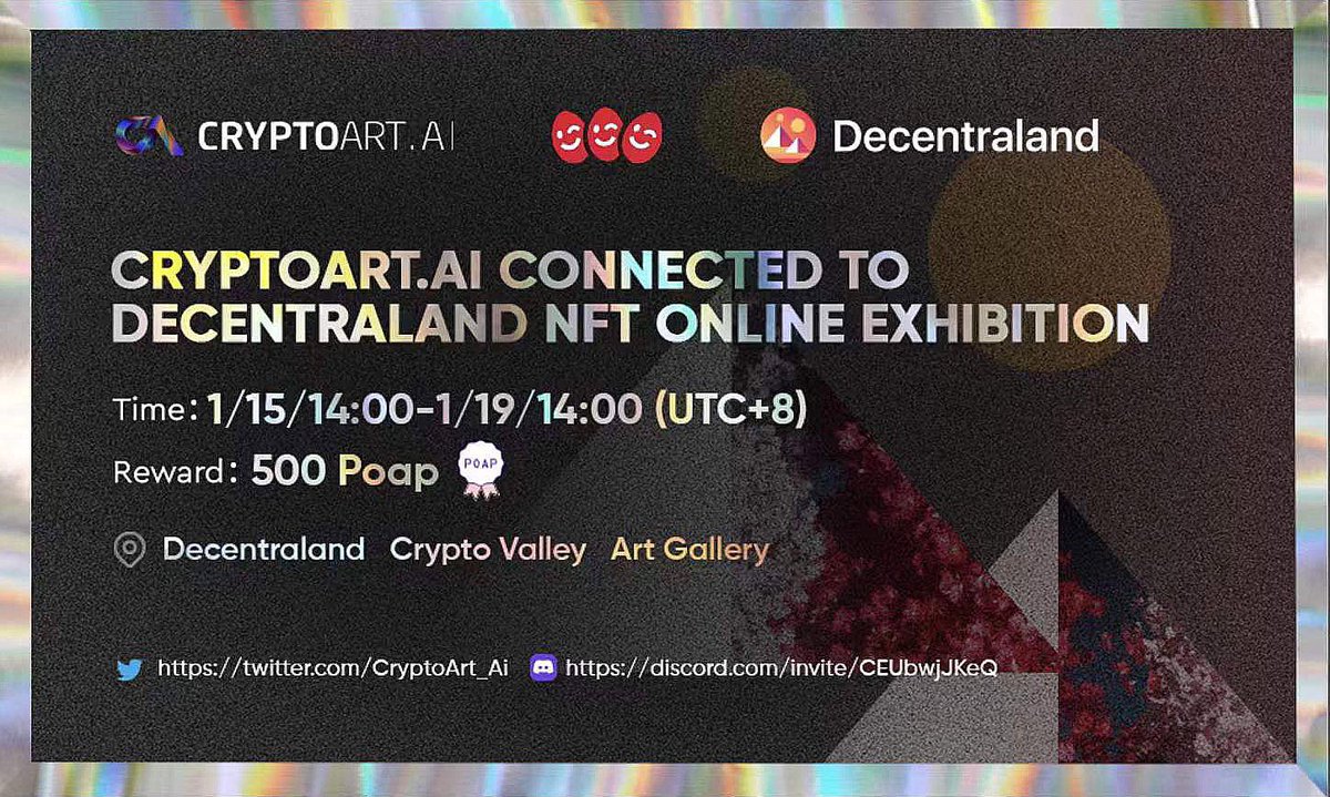 CryptoArt_Ai's tweet photo. 👏🏻Amazing CryptoArt Connected To Infinite Metaverse.
Join @decentraland and Become #art appreciator.

⏰Time: 2022/01/15 14:00(UTC+8)
📍Place: Crypto Valley Art Gallery
👉🏻Follow the event: https://t.co/x11RQCFIlU

Like to earn:https://t.co/8z0JysrR2c

 $CART #NFTDROP https://t.co/C2M4pQClER