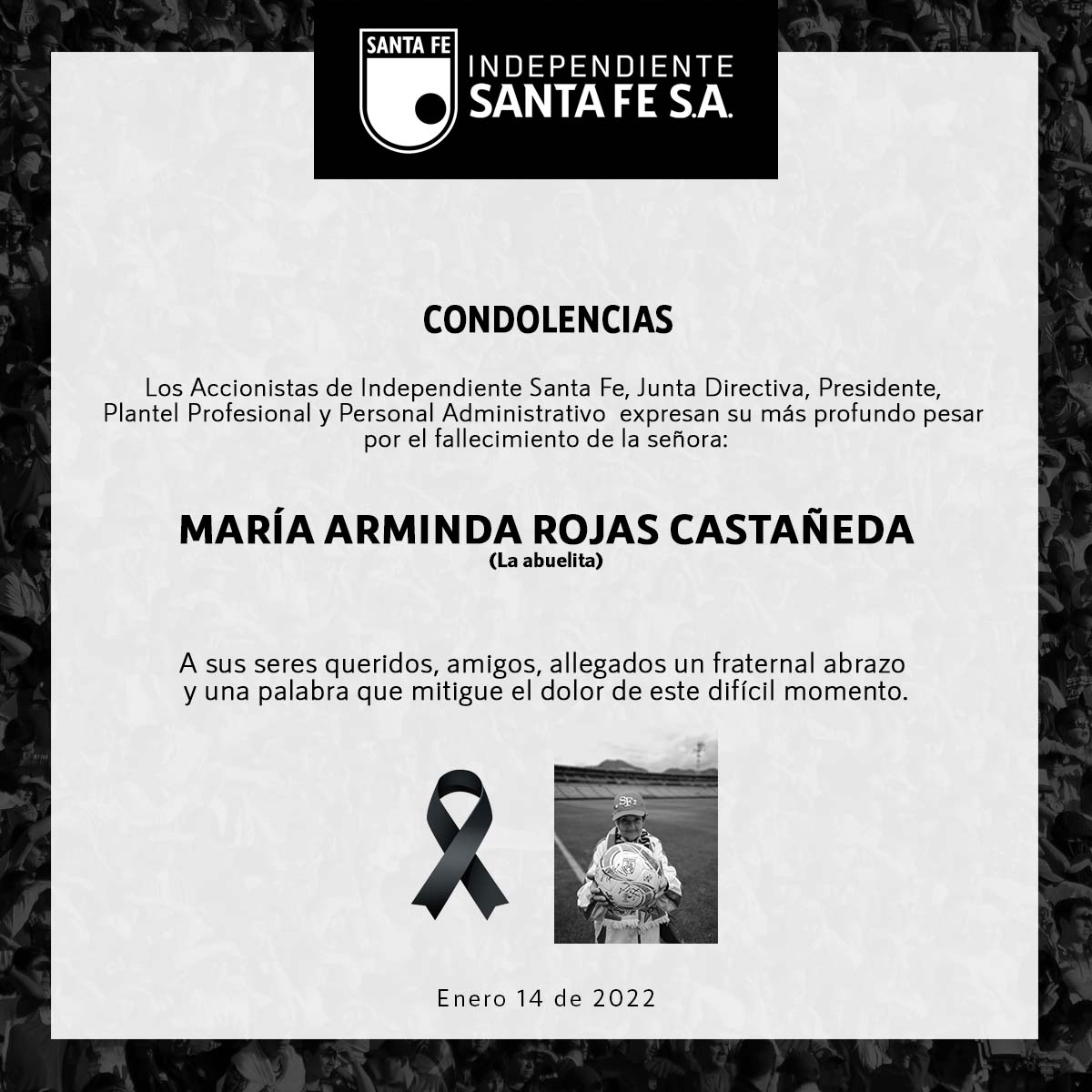 ¡Se nos fue una gran hincha 🇮🇩!

Lamentamos profundamente el fallecimiento de la Sra. María Arminda. 

¡La extrañaremos mucho Abuelita querida ❤️!