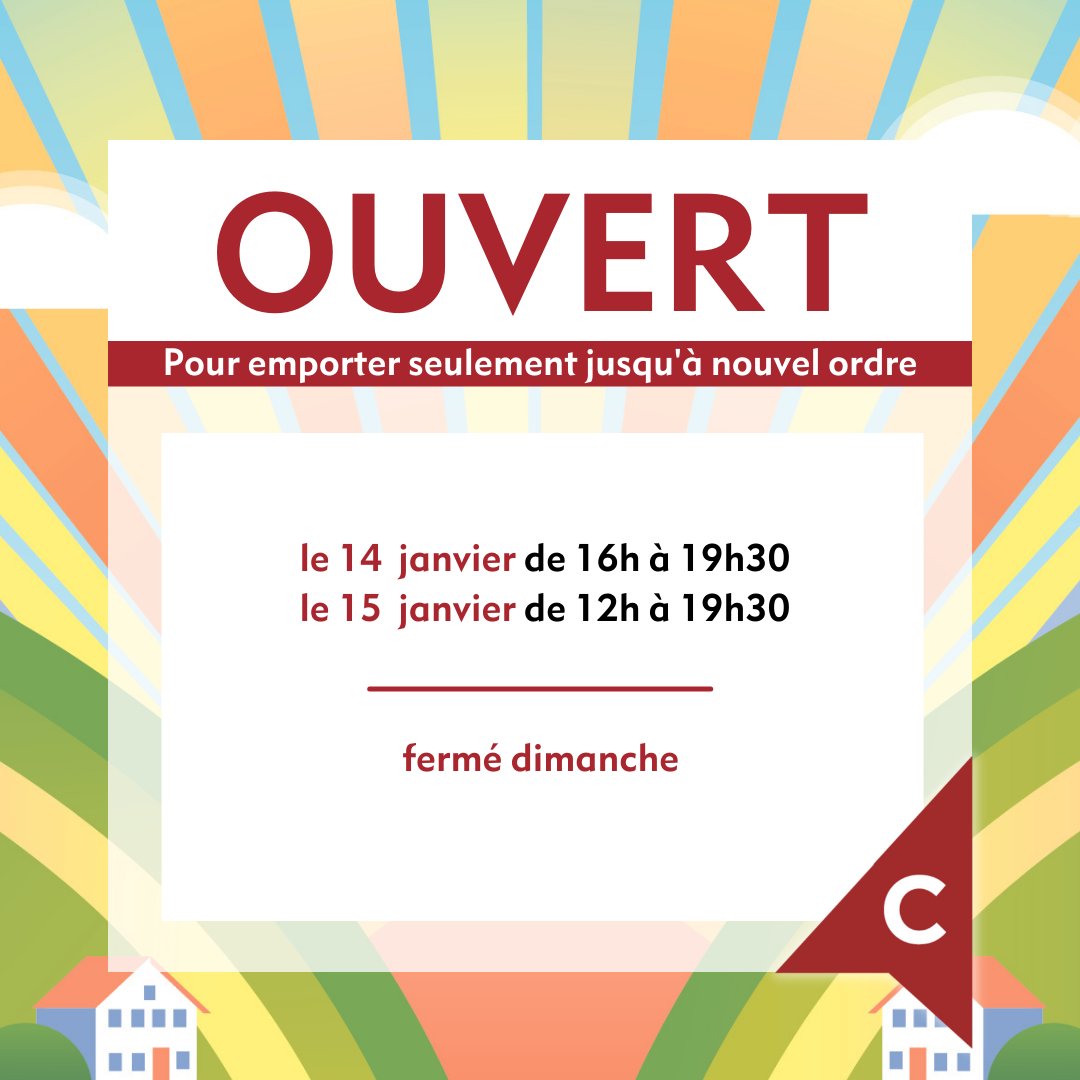 cardinal_hudson's tweet photo. Nous sommes de retour après une pause bien méritée ! Nous sommes ouverts le vendredi 14 janvier de 16h à 19h30. et le samedi 15 janvier de 12h à 19h30 pour les commandes à emporter seulement (selon les directives gouvernementales). https://t.co/vEv0h4lbQq