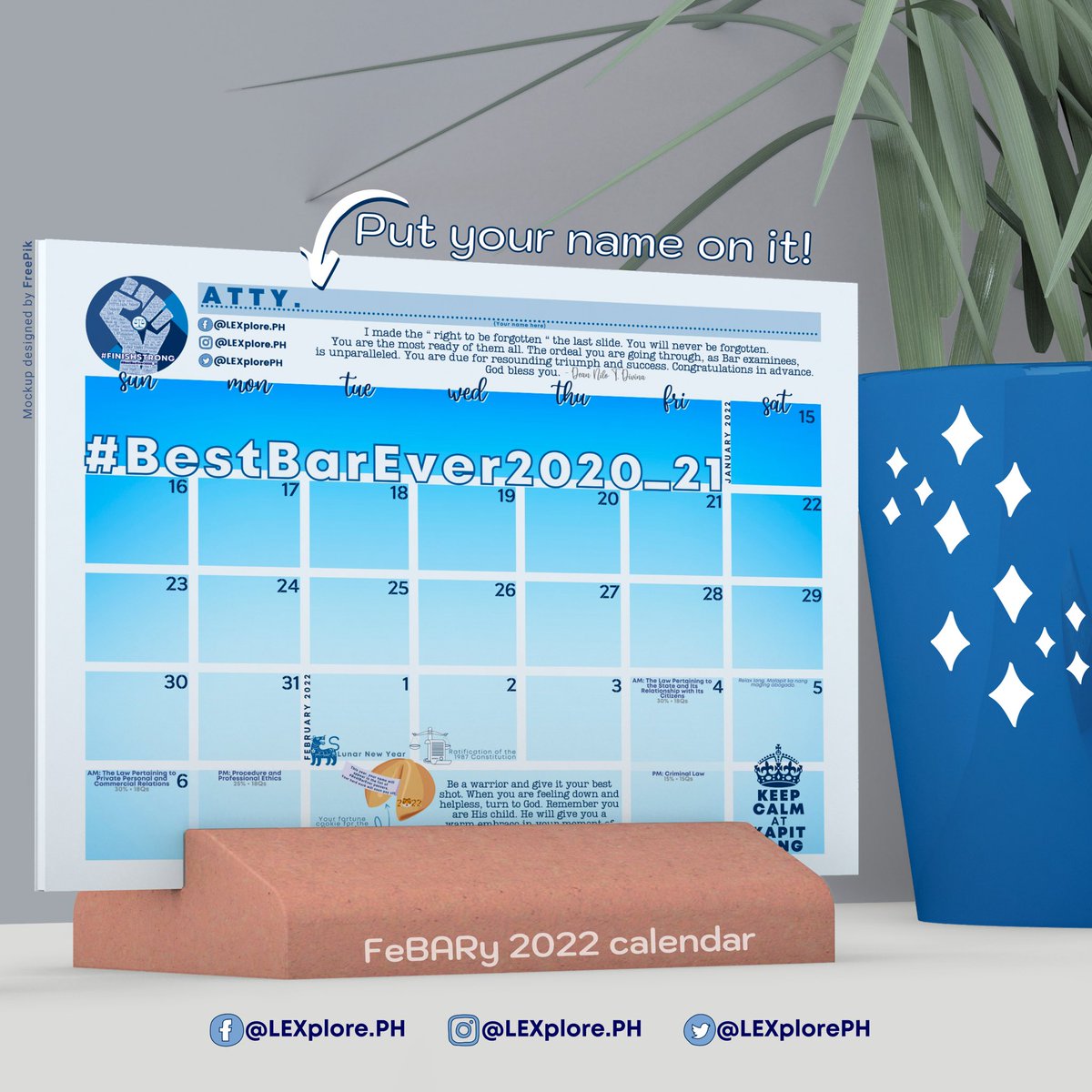 LEXplorePH's tweet photo. Your wish is our command. Here’s the #FeBary Calendar!✨ #BestBarEver2020_21.

Download link is on our Instagram bio.

This is the last stretch of our journey, so let’s #FinishStrong! 💪💙 #LexDoThis

#VirtualBarOps #BarOps https://t.co/hslMjbXMHi