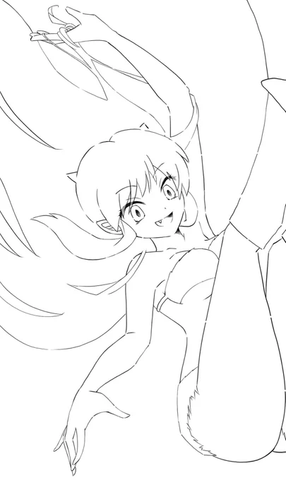 いくしー先生のライブペイント見てるうちに、ダイナミックなポーズで手が綺麗な可愛い女の子を描きたくなった 