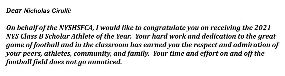 Nicholas Cirulli (@nicholascirulli) on Twitter photo Iβm excited and honored to announce I have been named NYS Class B Scholar Athlete of the Year! I am very grateful to be named and chosen for this award! <a href="/portfball/">Port Jervis Football</a> Iβm excited and honored to announce I have been named NYS Class B Scholar Athlete of the Year! I am very grateful to be named and chosen for this award! <a href="/portfball/">Port Jervis Football</a>