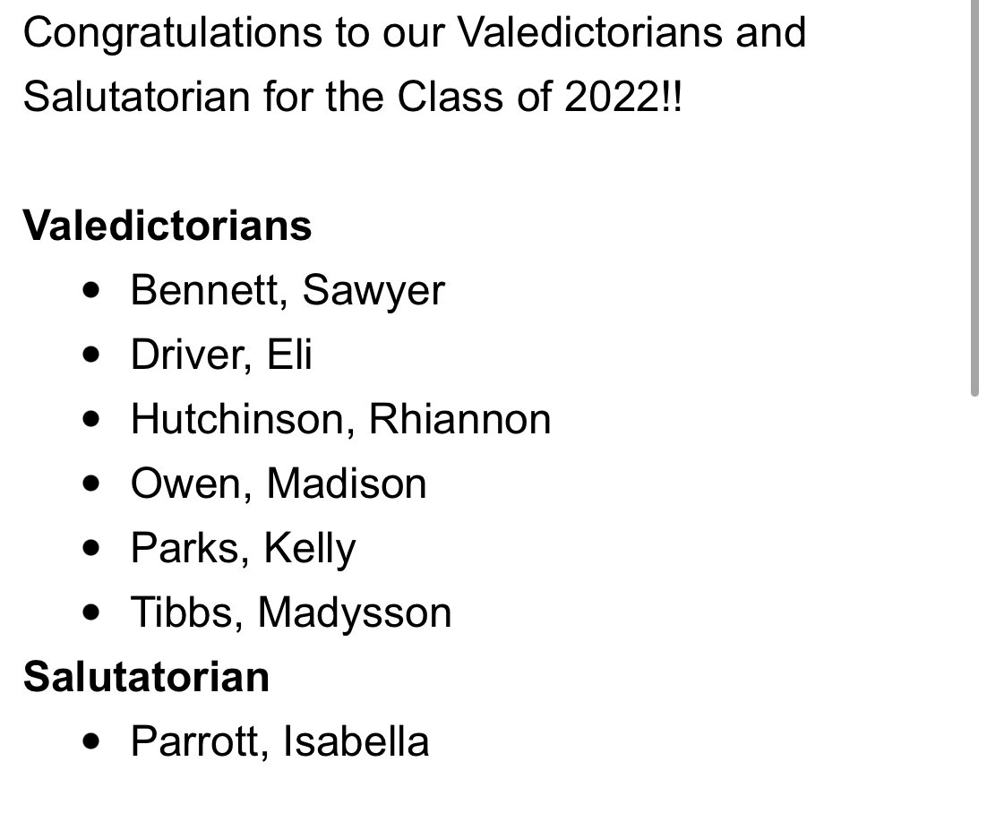 TibbsEAG's tweet photo. Congratulations to our EHS Class of 22 Valedictorians and Salutatorian! We are missing Eli today. I have to admit these are some of my favorite people! Gonna miss them next year. #ehsco22 #seniors #proudgradcoach #proudmom https://t.co/w87pAlfdS0