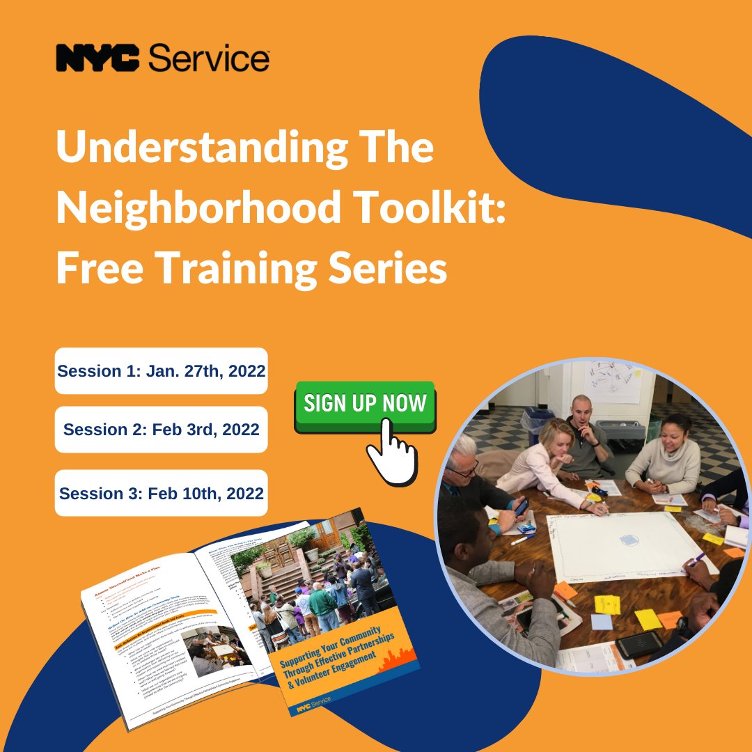 NYCService's tweet image. Open to volunteer managers interested in taking a deeper dive into the contents of the Neighborhood Toolkit, trainings held virtually from 11:00am - 12:30pm

Sessions:
1. Jan 27  bit.ly/3G98sG5
2. Feb 3 bit.ly/3r1wlsV
3. Feb 10 bit.ly/3zJgd36