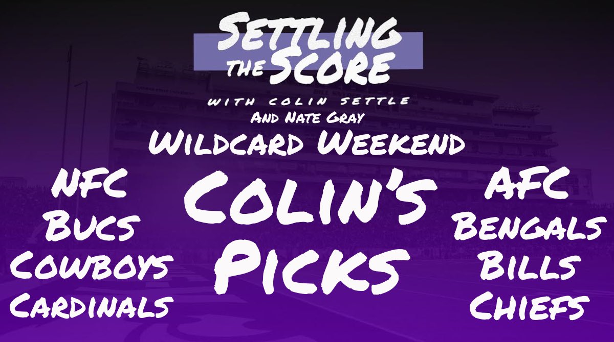 Settling the Score (@scoresettling) on Twitter photo The picks are in! Here are <a href="/Colin_Settle/">Colin Settle</a>’s picks for who advances on from the first round of the NFL Playoffs this weekend! The picks are in! Here are <a href="/Colin_Settle/">Colin Settle</a>’s picks for who advances on from the first round of the NFL Playoffs this weekend!