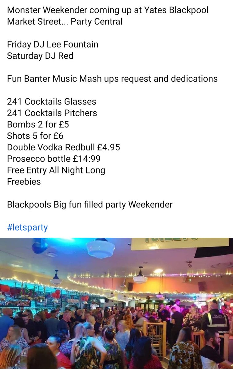 Blackpoolbars1's tweet image. Huge weekend coming up at Yates Blackpool Market Street #Blackpool