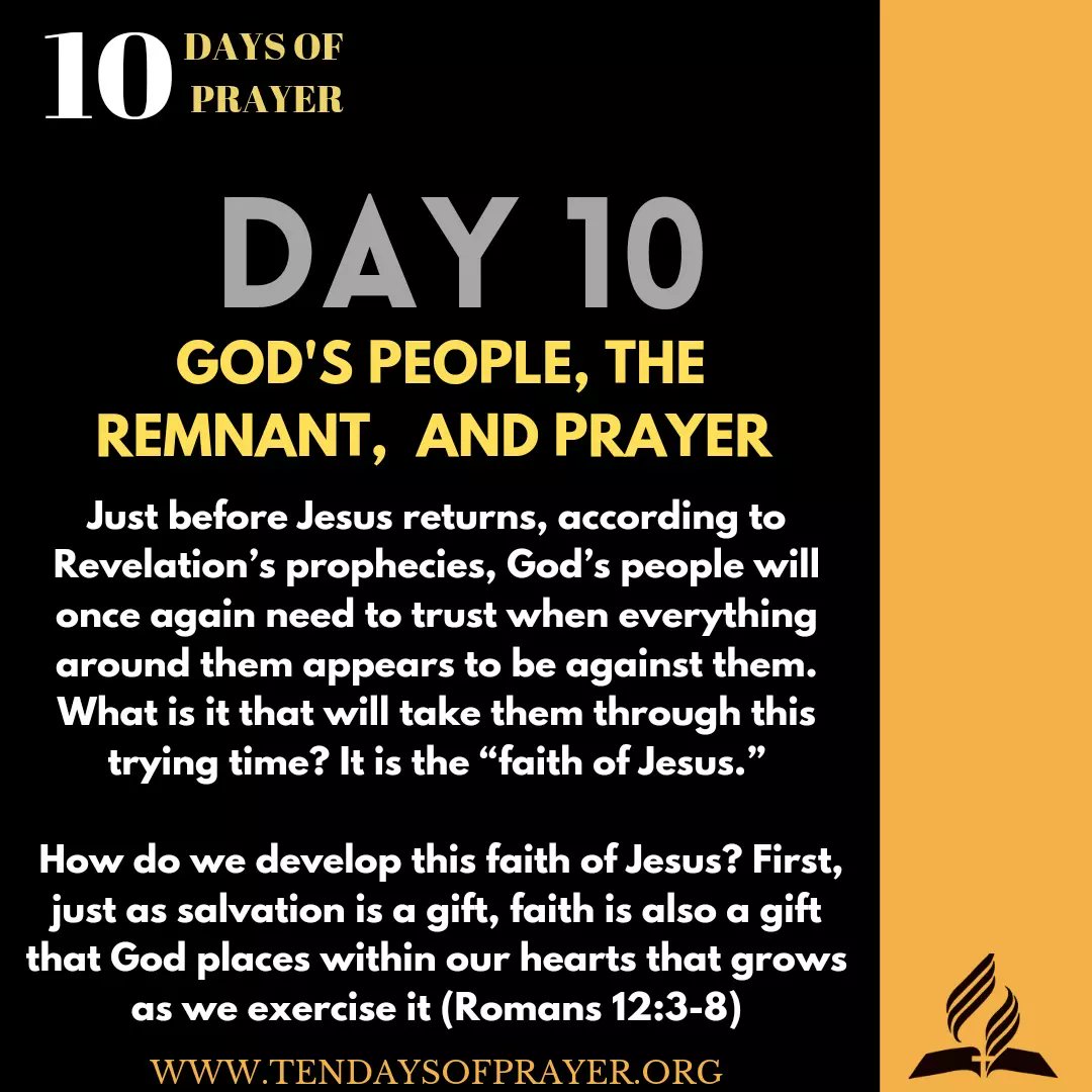 Day 10
In our prayer time today, let us ask God to give us endurance as we face the trials of life. Let us pray that He will give us the strength to be obedient to His will in every area of our lives.
#day10 #10daysofprayer #prayeriskey #prayerwithoutceasing #TorontoWestSDA