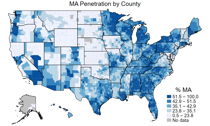 Medicare Advantage penetration is now 45.3% nationally for 2022. Almost a quarter of counties now have pen&gt;50%. I've said it before and I'll say it again, health policy researchers can no longer ignore the MA program.