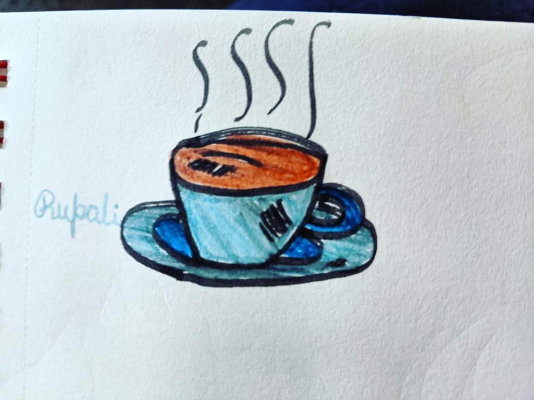 RupaliLale's tweet photo. A cup of tea sets free
steams of freshness ,
vanishes the #yawn afar
into the world, ajar
the tea is a superstar
- Rupali
©2022
- #words & #sketch
#vssdaily #tea #sketchbook
#5liner #micropoetry https://t.co/n35i3ehiio