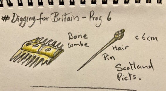 richardhosgood's tweet photo. 3/3 and #DiggingForBritain episode 6 went back to the north - as did our artists on #d4bdrawing with Roman wooden figures, Bronze Age wooden coffins. A clay pipe from Rochdale and Pictish bone pin and comb really emphasising the diversity of offerings this series #archaeology https://t.co/dNPR1arVvp