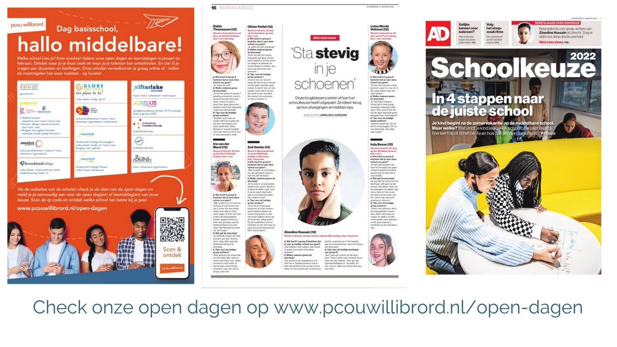 Heb je de Schoolkeuzebijlage van het @redactieadun gisteren gezien? Natuurlijk staan alle scholen van PCOU Willibrord erin en vertellen een aantal enthousiaste leerlingen over o.a. <a href="/Niftarlake/">Niftarlake College</a> en <a href="/AmadeusLyceum/">Amadeus Lyceum</a>. Check het dossier op ad.nl/dossier/~d5a5c…