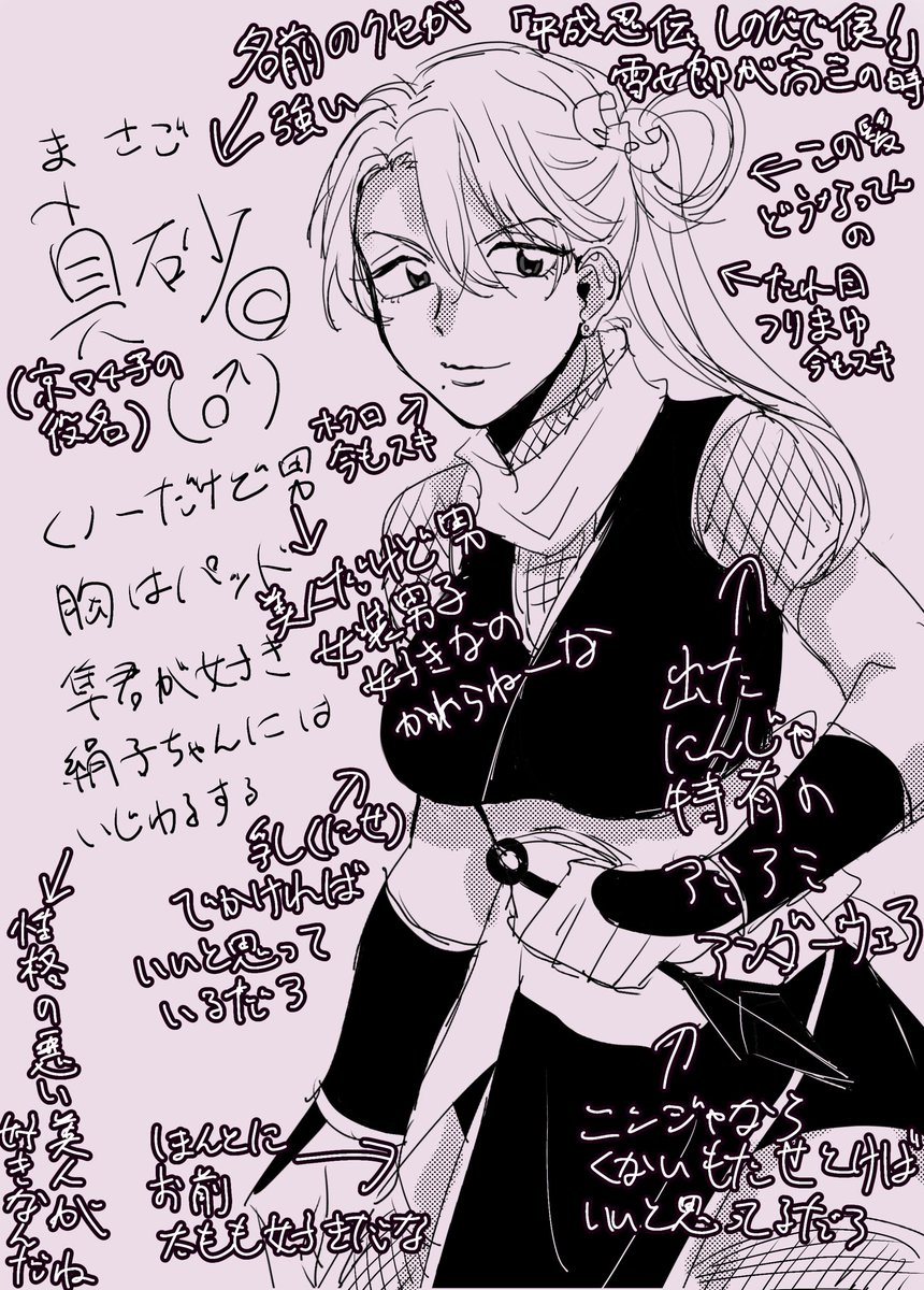 #自分の厨二と向き合ってみた
雪女郎が高校生の時考えてた漫画のキャラクター
中2過ぎてお腹痛い、でも性癖のかたまりで好きなキャラです 