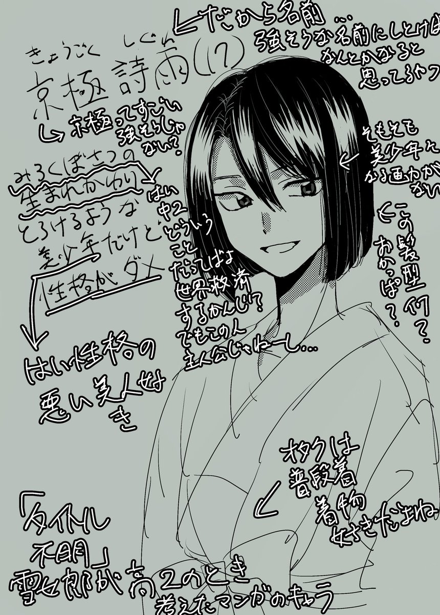 #自分の厨二と向き合ってみた
雪女郎が高校生の時考えてた漫画のキャラクター
中2過ぎてお腹痛い、でも性癖のかたまりで好きなキャラです 