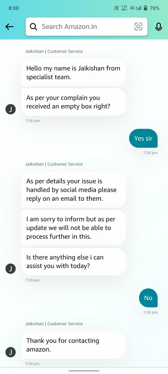 Shinkamya's tweet photo. @AmazonHelp After 3 days as I was instructed, I connected to your support team and I got this type of responses. Kindly help https://t.co/y60jZBBEjj