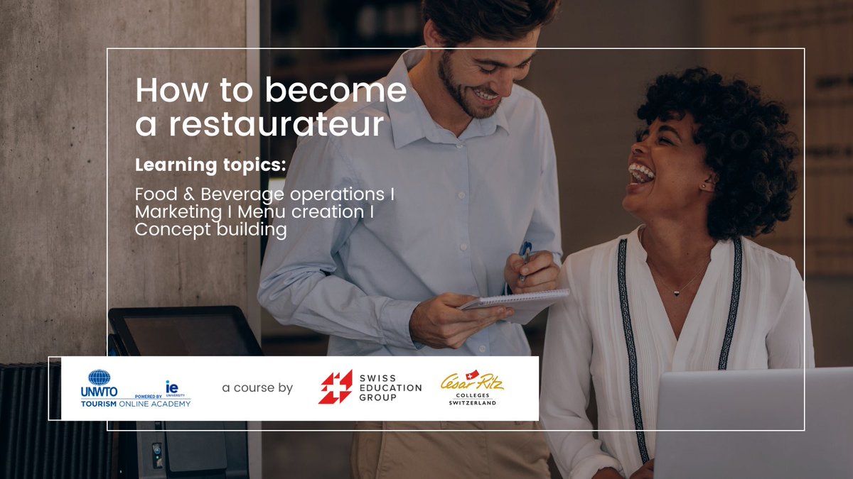 UNWTOAcademy's tweet photo. 🙌🏽 Get ready to start your business in Food &amp; Beverage with this course from @swissedu and #cesarritzcolleges 🥗🍱☕️

From operations to marketing and concept creation ✨

Join now at https://t.co/Z0km8bCwmj https://t.co/oJsTv3POOD