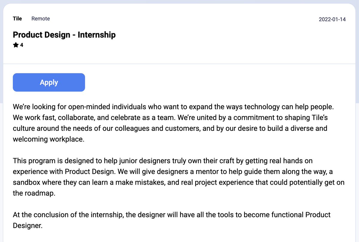 dayrows's tweet image. Product Design - Internship
Tile
dayrows.com/vacancy/4312

#productdesign #internship #remoteinternship #remotejobs #tile #designinternship