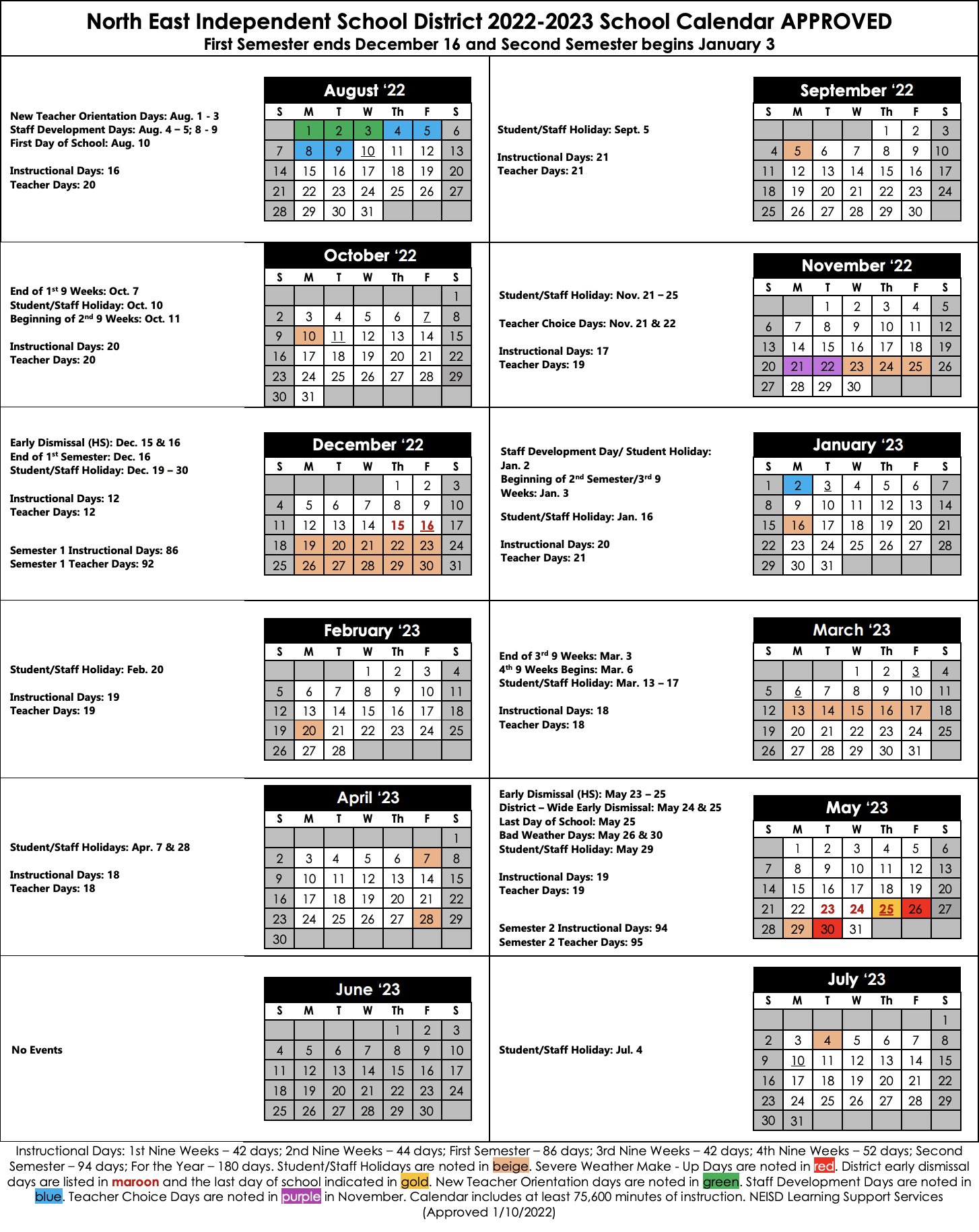 Neisd calendar 2022