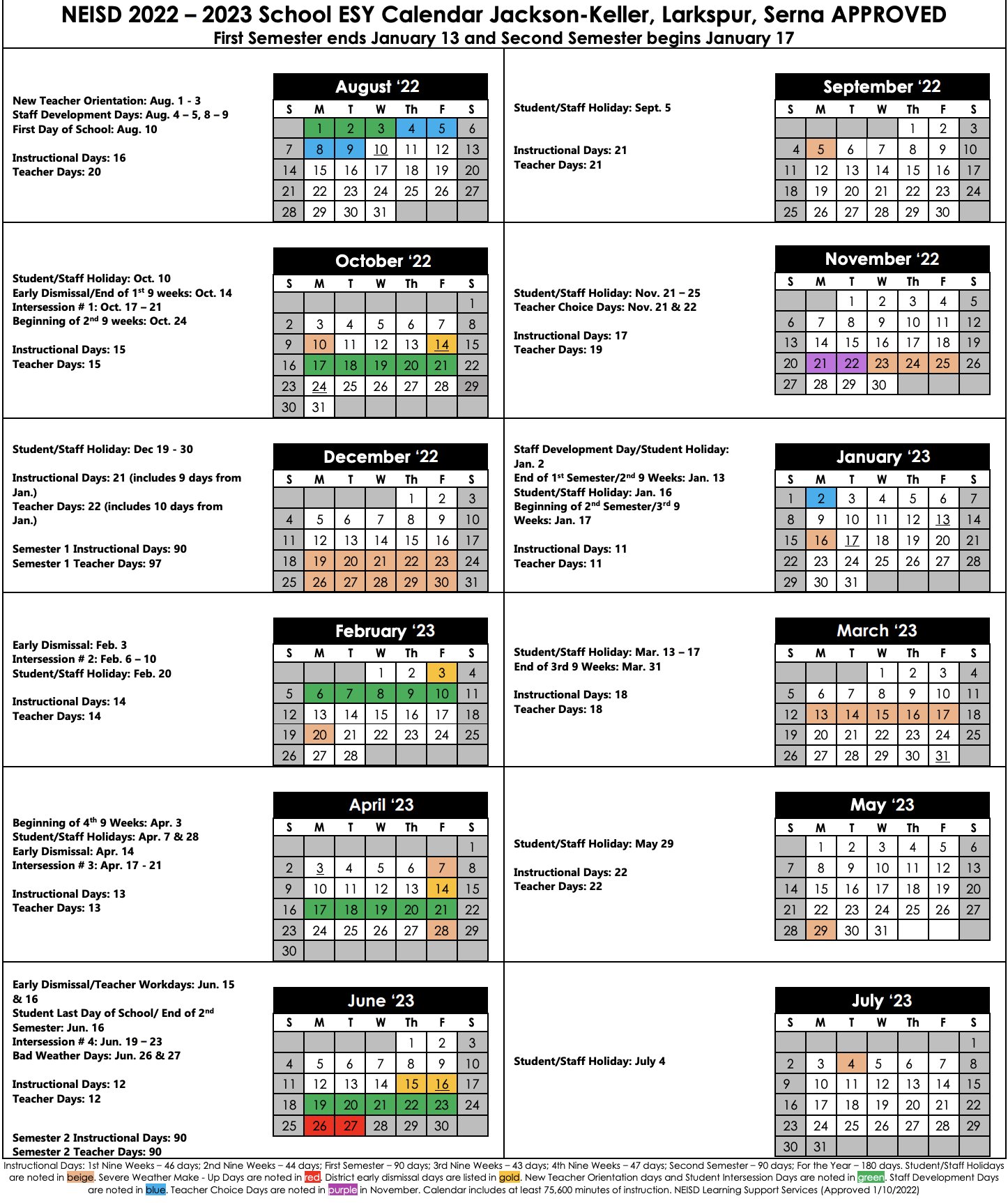 Neisd Calendar 2022 North East Isd On Twitter: "The Board Of Trustees Has Approved The 22-23  Traditional School Calendar, Year-Round School Calendar (Castle Hills Es),  And Extended-Year School Calendar (Jackson-Keller, Larkspur And Serna  Elementary Schools).