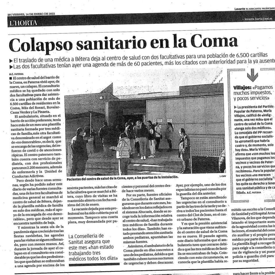 EL CENTRO DE SALUD AL LÍMITE   ☹️ 

La sanidad en Paterna se encuentra duramente saturada y mermada. 😡
Pagamos muchos impuestos que no se reflejan en los servicios que tenemos. Es urgente y necesario garantizar una sanidad de calidad.🩺💙

Dejamos noticia <a href="/levante_emv/">Levante-EMV</a>