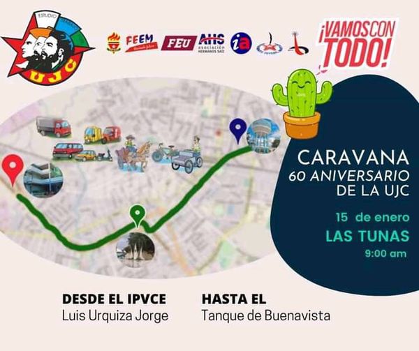 26deLasTunas's tweet photo. ‼️Este sábado en caravana, #VamosConTodo ‼️
📍Diversas actividades está organizando la Unión de Jóvenes Comunistas (@UJCdeCuba) para este fin de semana en saludo al aniversario 60 de la organización.
@aylinalvarezG @Volcanic88 @UJCLTU @ULTCuba 
https://t.co/CjPWNaE31d https://t.co/ZPucCknmou