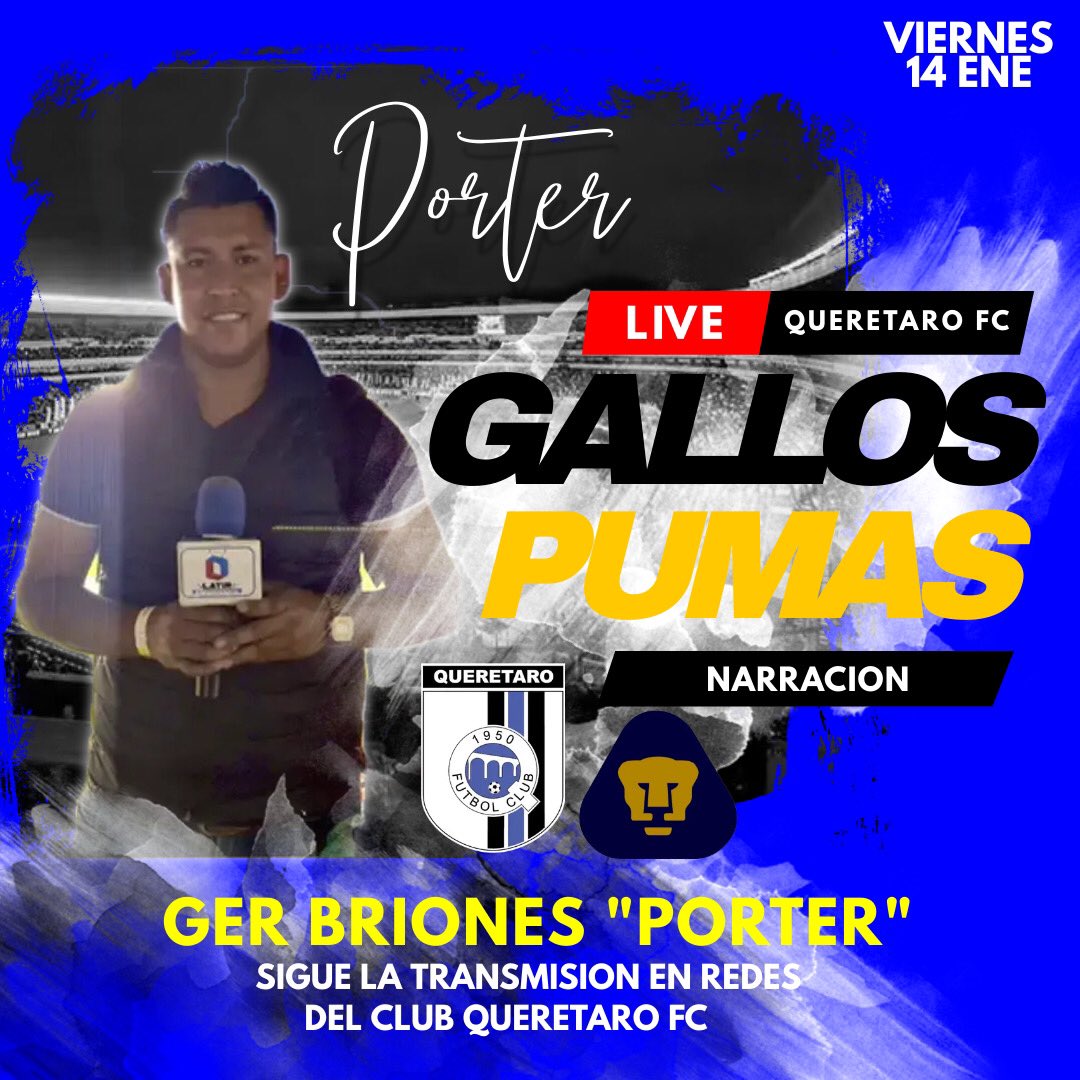 Vamos es día de fútbol a contarla cómo es con Queretaro F.C. y Pumas MX

Sígueme en la transmisión en punto de la 11:00 de la mañana por las redes del club Querétaro y Latir Sports

Por las tarde desde el estadio corregidora con toda cobertura por Marcaje Gallos, Latir Deportes.