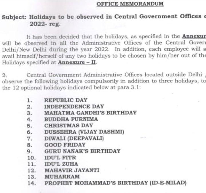 RAVIKAN59453587's tweet photo. Out of 14 compulsory holidays, first 2 are national holidays, of the remaining 12 holidays 4 are Muslim festivals, 2 are Hindu festivals
No holiday on Ramnavmi, Janmastami.. instead muhamnad birthday is included.
Hindu majority country??
@PMOIndia 
@narendramodi 
@AmitShah https://t.co/Pa0lBYIU94