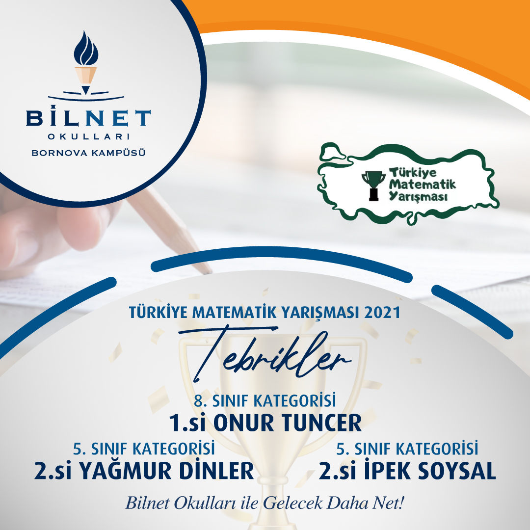 BilnetOkullari's tweet photo. Türkiye Matematik Yarışması 2021 Sonuçları”na göre 8. sınıf kategorisinde Onur Tuncer 1.lik madalyası, 5. sınıf kategorisinde İpek Soysal ve Yağmur Dinler 2.lik madalyası aldılar. Öğrencilerimizi tebrik ederiz.

#BilnetOkulları #TürkiyeMatematikYarışması https://t.co/cJUk7y4Yc1