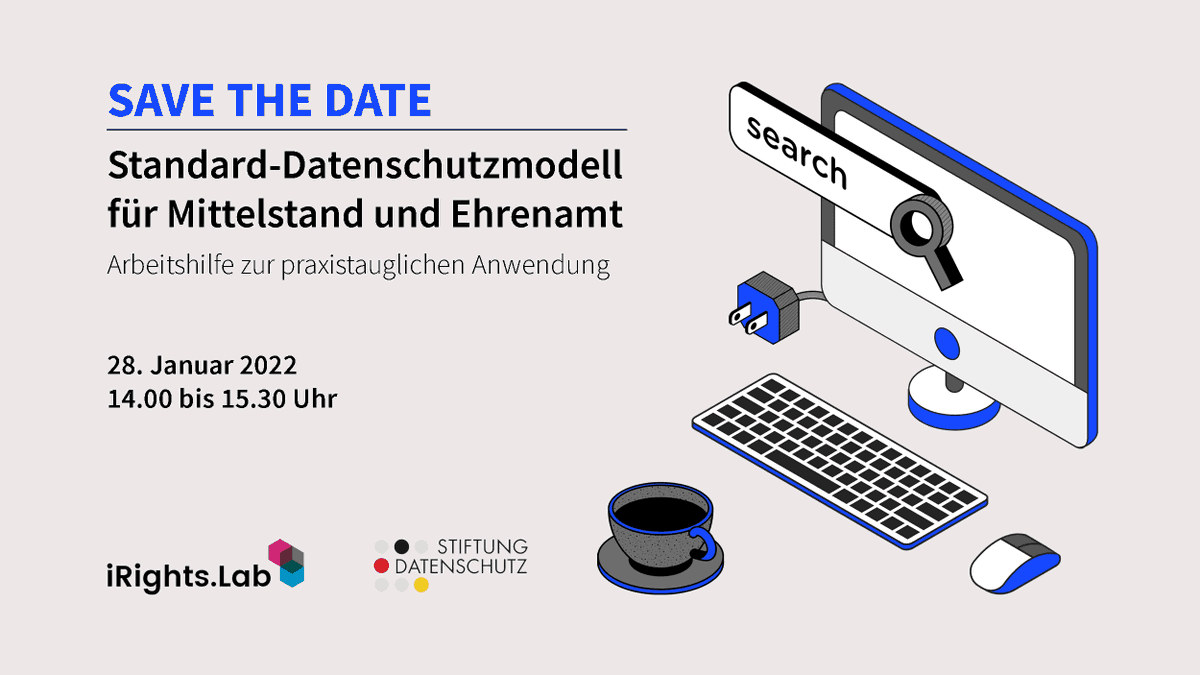 Datenschutzanforderungen im KMU oder in der NGO auch ohne große Expertise verstehen und implementieren? Wir stellen Euch unsere Arbeitshilfe für die Praxis vor, die wir im Auftrag der <a href="/DS_Stiftung/">Stiftung Datenschutz</a> entwickelt haben. Seid dabei: irights-lab.de/termine/arbeit…