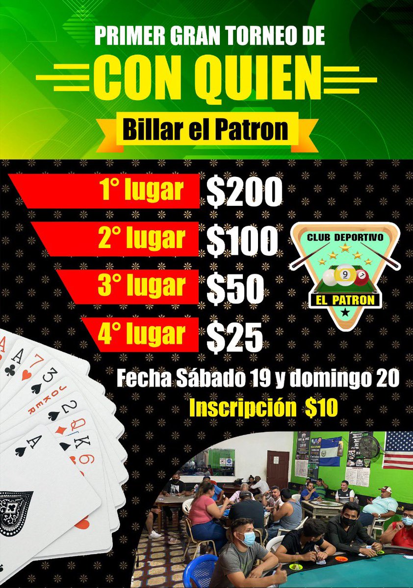 Billar_ElPatron's tweet photo. 🚨🚨 se viene CON QUIEN 🚨🚨

🎱Participa y gana en nuestro primer gran torneo de #ConQuien a 🎱desarrollarse entre sábado 19 y domingo 20 de febrero

👉 Inscripción $10.00

Con más de $ 500 en PREMIOS 💰 

⚠️Fecha limite de inscripción Sábado 19 de Febrero 2:00 PM⚠️ https://t.co/r71savKHC0