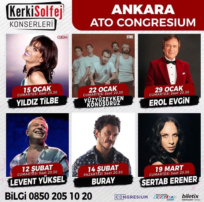 Kral_Muzik's tweet photo. Kerkisolfej konserleri devam ediyor

15 Ocak >  Yıldız Tilbe
22 Ocak >  Yüzyüzeyken Konuşuruz
29 Ocak >  Erol Evgin
12 Şubat > Levent Yüksel
14 Şubat > Buray
19 Mart >  Sertab Erener

@kerkisolfej @ErolEvginresmi @levent_yuksel @Buraymusic @YildizzTilbee  @sertaberener #kralmüzik https://t.co/K9E0tSa6dG