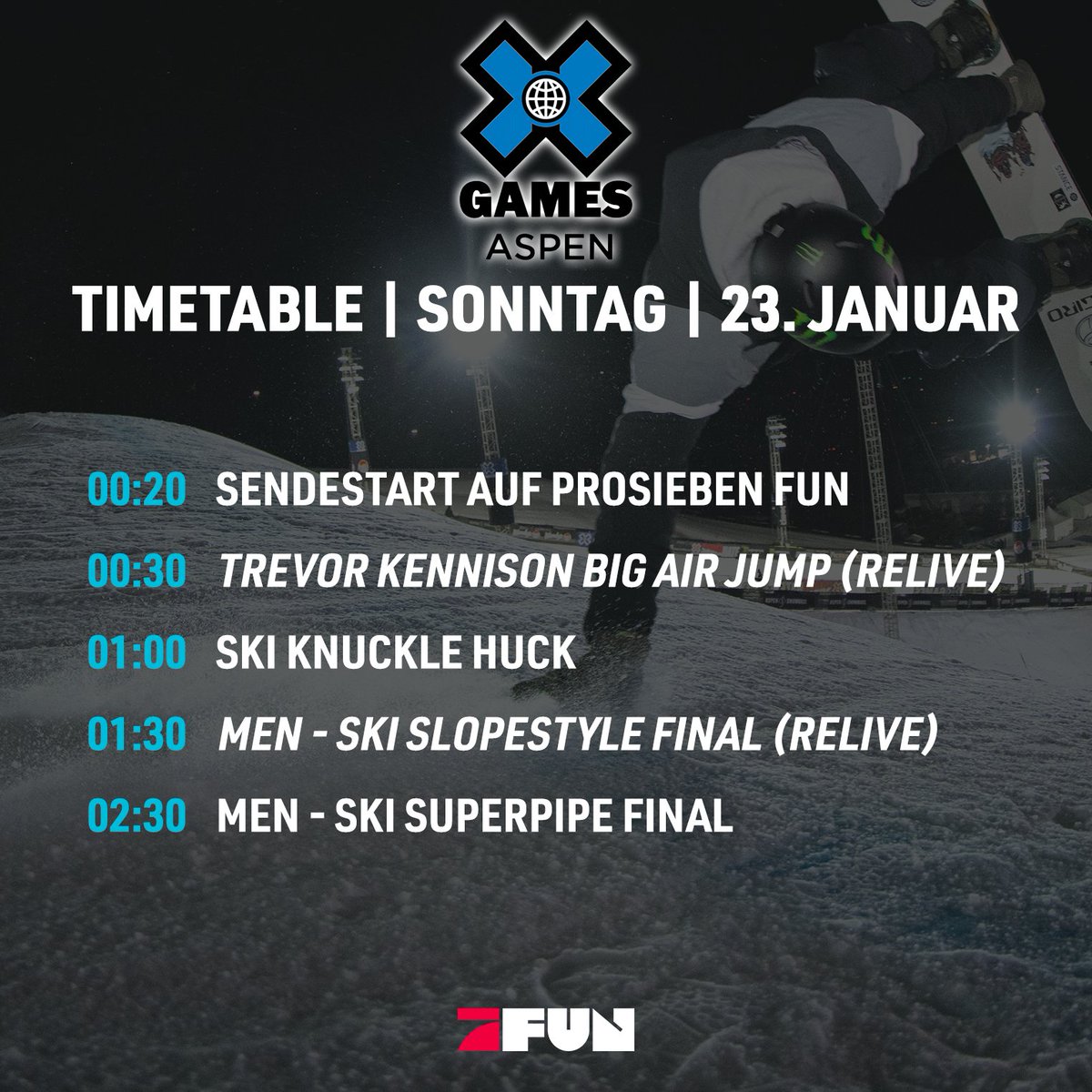 ProSiebenFUN's tweet photo. Es ist @XGames-Woche! 😍 Und so sieht unser Programm am Wochenende aus. Vollgestopft wie ein Einkaufswagen beim Super Toy Club! 

#XGames #XGamesFUN #P7FUN https://t.co/5fMszGe23K