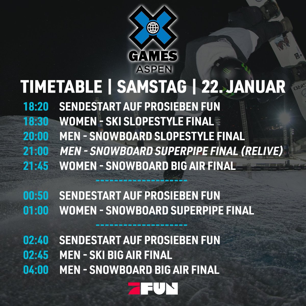 ProSiebenFUN's tweet photo. Es ist @XGames-Woche! 😍 Und so sieht unser Programm am Wochenende aus. Vollgestopft wie ein Einkaufswagen beim Super Toy Club! 

#XGames #XGamesFUN #P7FUN https://t.co/5fMszGe23K
