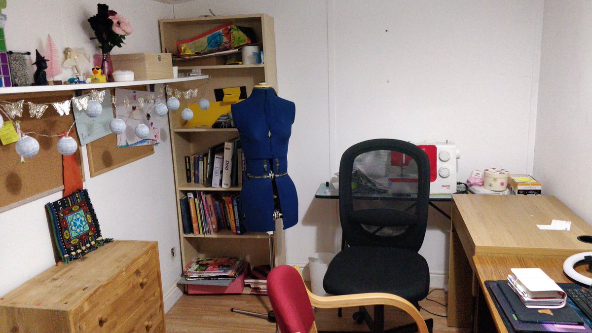 Welcome to Shed Office (Office Shed - either is fine). Look at all my stuff that isn't cluttering up the house anymore! Double desks! Books on many unrelated and irrelevant subjects! Random sewing machine! Headless mannequin!