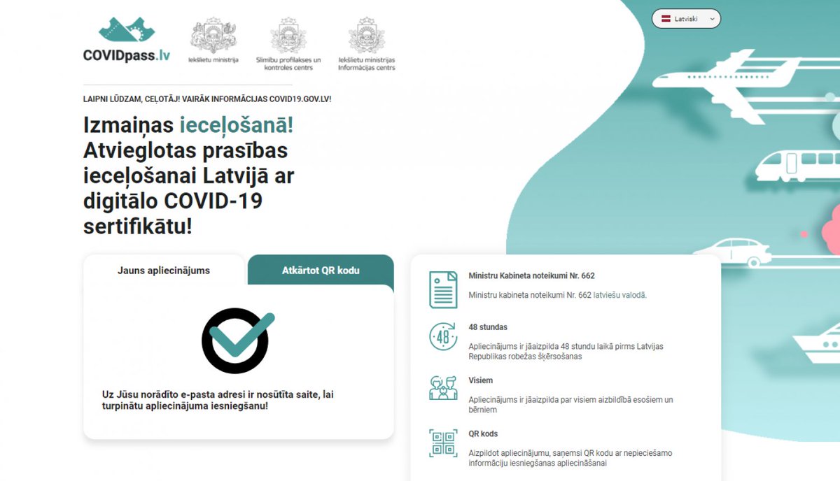 Atceries, ieceļojot Latvijā, obligāti aizpildāma Covidpass.lv ieceļotāju apliecinājuma anketa - ic.iem.gov.lv/lv/jaunums/iec…. ✅🧾