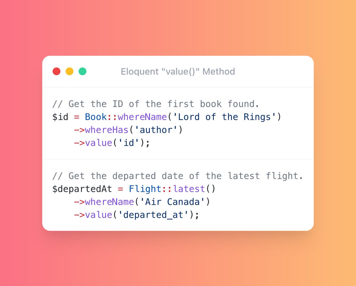 You can use the value() method in Eloquent to fetch a single column from the DB