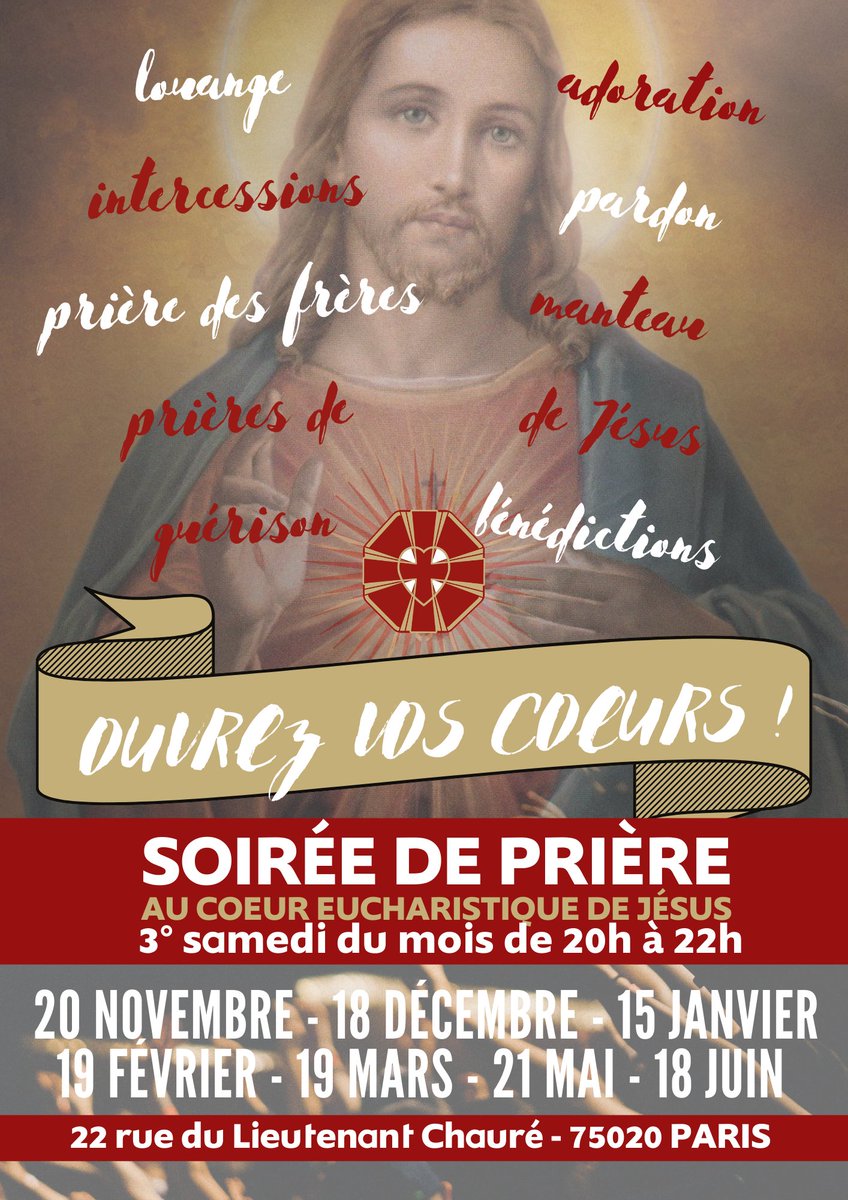 CoeurEuchJesus's tweet photo. Rendez-vous ce samedi à 20h pour prier ensemble! Confessions possibles à partir de 20h30. https://t.co/J0o6EyQw4b