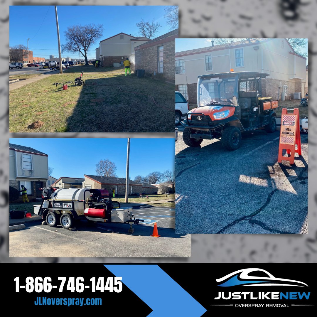 Jlnoverspray's tweet photo. We're in Tulsa, OK this week removing oil contaminents that damanged this apartment complex near a refinery. There is no project too large for Just Like New. Call 1-866-746-1445
Click here for a quote: https://t.co/86jXbkcjjb https://t.co/MzrOgZlw5Q