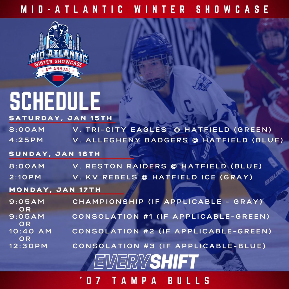 07AllianceNorth's tweet photo. Philly here we come! Puck drops at 8am tomorrow. Go to our YouTube channel to watch live! #everyshift #07bulls #letsgobulls @MidAtlShowcase https://t.co/c6695LX9mm