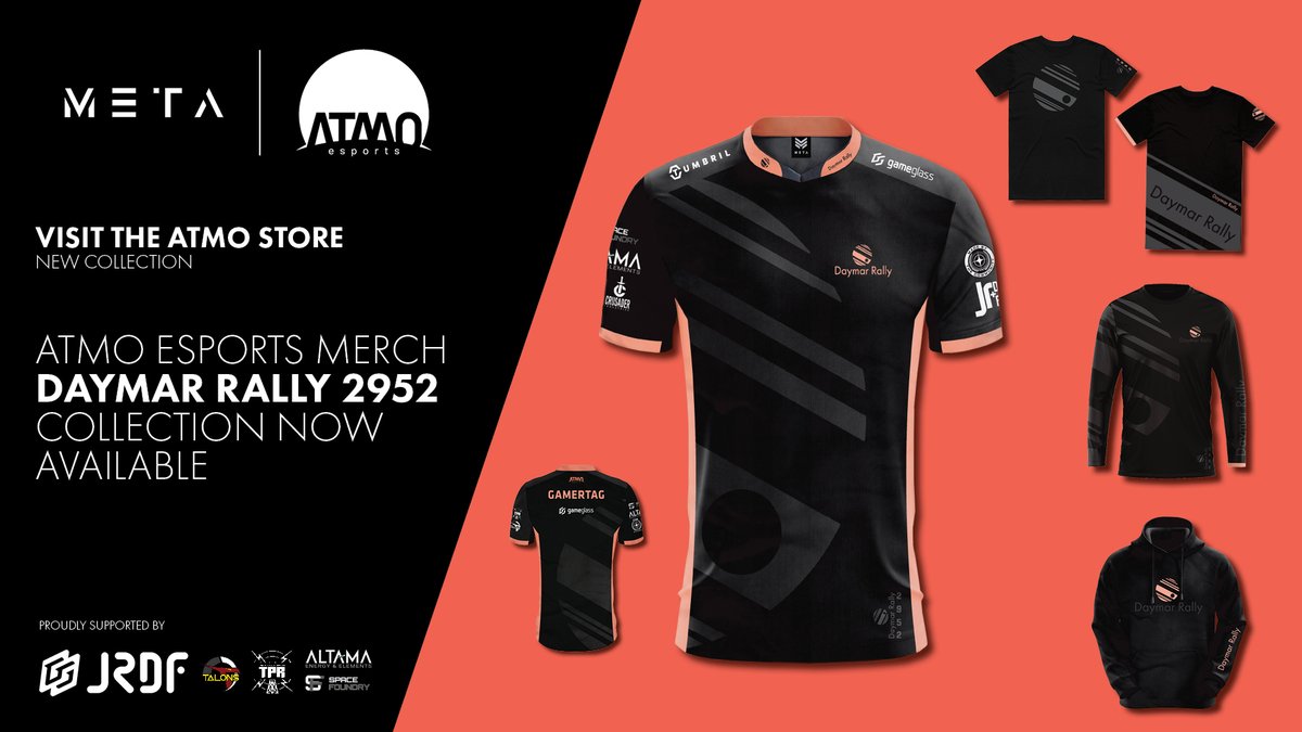 ATMOesports's tweet photo. The official 2952 #DaymarRally🏁merch collection is now available!

👕Custom Rally Jersey
👕Rally Long sleeve
👕(2) Rally T-shirt Designs
📌Soft Enamel Pin Collection

Grab yours &amp; support ATMO esports -
https://t.co/WnoxzxpMaJ https://t.co/bmqaTKztQw