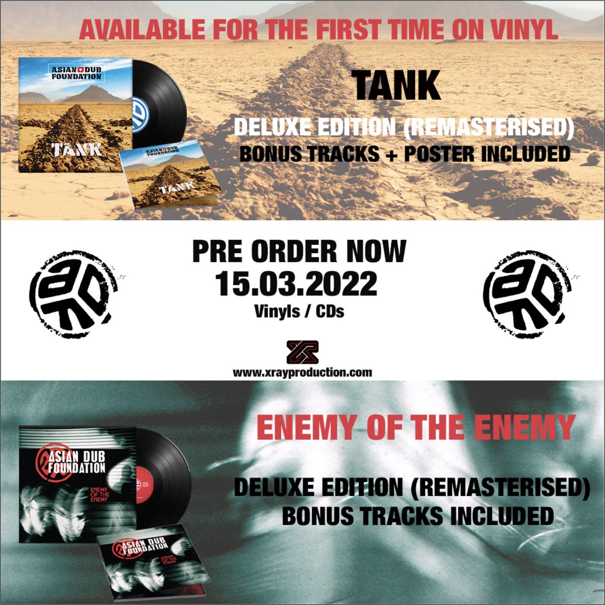 We’re happy to announce new editions of both “Enemy Of the Enemy” and “Tank” on CD and- for the first time EVER - on vinyl 💥 Both of these deluxe versions include previously unreleased tracks and are available RIGHT NOW for pre-order 👉 bit.ly/3tswlVq