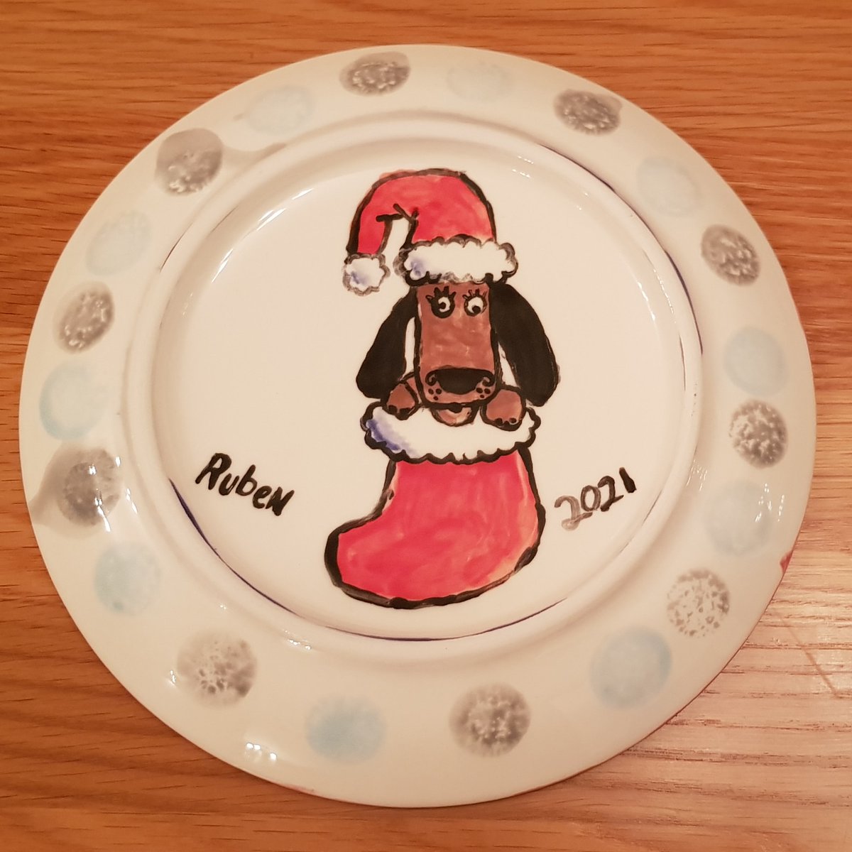 kate_parsley's tweet photo. A little late to posting R's latest #DrawWithRob pottery painting - a Christmas gift for Granny #Narwhal #OddDog https://t.co/A1fCAgkBWa