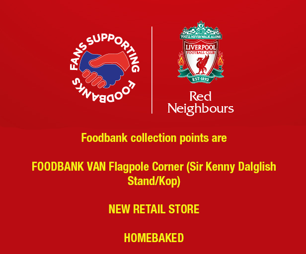 Red_Neighbours's tweet photo. Today we play @BrentfordFC at #Anfield.

If you can, please bring donations of ambient foods, toiletries and/or sanitary products. 

3 hours before kick-off you can donate at these locations:

⚽️@SFoodbanks at Flagpole Corner

⚽️Official Club Shop

⚽️@HomebakedA

#LIVBRE @LFC https://t.co/HeCH06vMzg