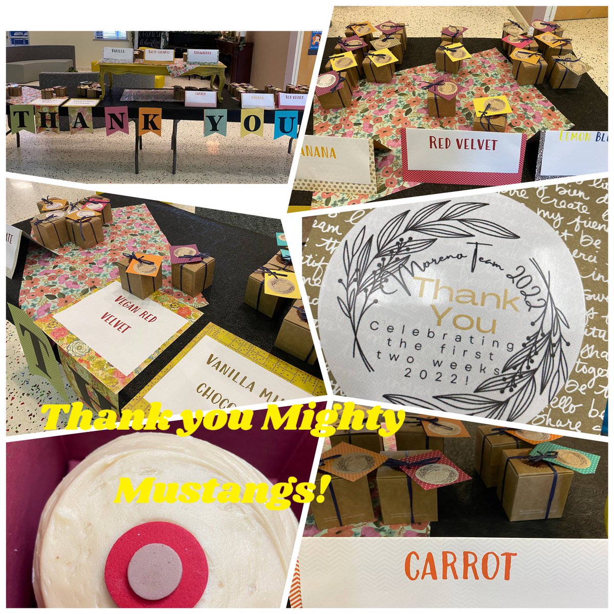 MorenoMustangs's tweet photo. Thank you @MorenoMustangs staff! A sweet treat for you! Celebrating the first 2 weeks of school of a New Year 2022. We ❤️ our @MorenoMustangs staff! @acastro_hisd #thankyoustaff #lifeissweet #youare🌟 https://t.co/OlnvSFvSgN