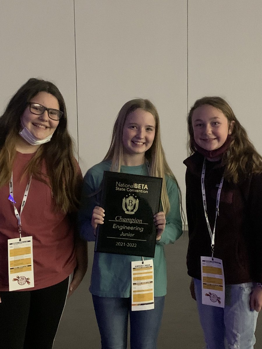 Introducing the 2022 JR. BETA Engineering State Champions!!!!  I could not be prouder of these 3 sweet 6th graders who beat 63 groups of 6th, 7th, and 8th graders.  You all make me soo proud to be your coach!! <a href="/barrenschools/">Barren Co. Schools</a> <a href="/RCEMustangs/">Red Cross Elementary</a> <a href="/JoshMaplesRCE/">Josh Maples</a> #soproud