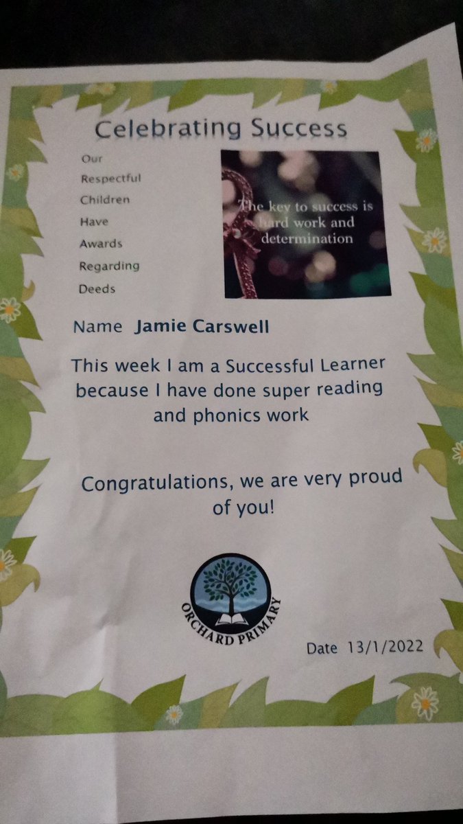 DebbieMoffat8's tweet photo. Super well to our boy J keep up the good work sweetheart @MrsHillOPS @PrimaryOrchard https://t.co/inuLTqq2Jm