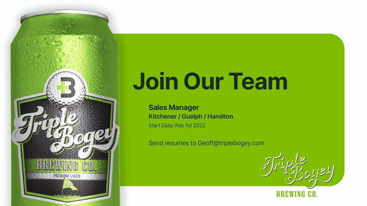 Last Call! We have received lots of great resumes and will be making our decesion next Friday! Join our team as the new Triple Bogey Kitchener/Hamiton/Guelph Sales Rep! Email resumes to Geoff@triplebogey.com and tell us a little about yourself.
