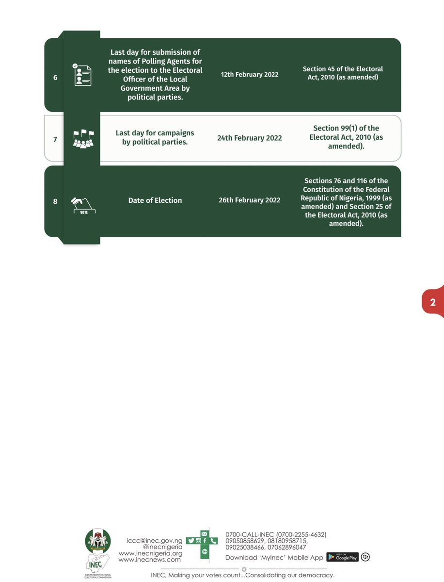 inecnigeria's tweet photo. Timetable &amp; Schedule of Activities for Bye-elections👇 https://t.co/PkeIXqXChj